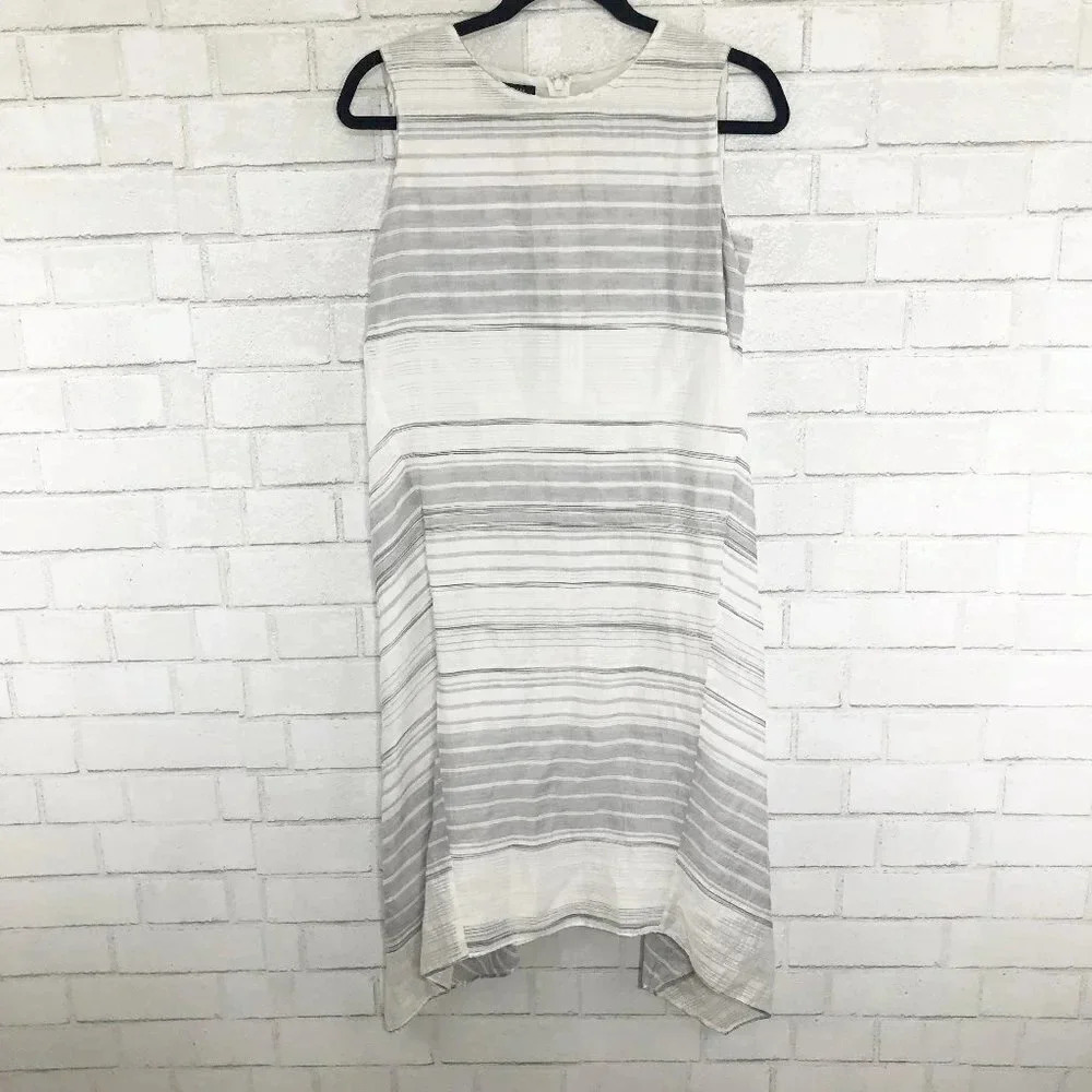Lafayette 148 Gray & White Striped Linen Blend Dress Women's Size Small